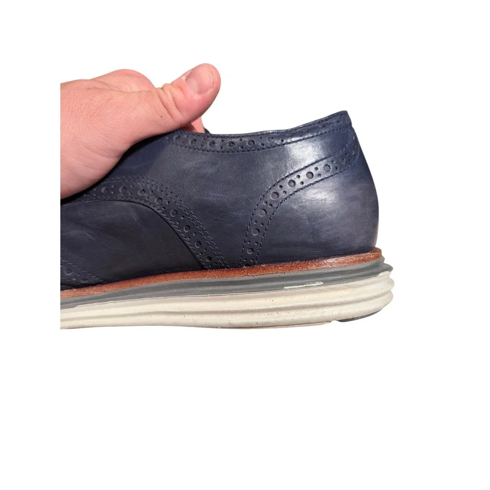 Cole Haan Original Grand Wingtip Oxford Navy‎ Blue Leather Mens Dress Shoes